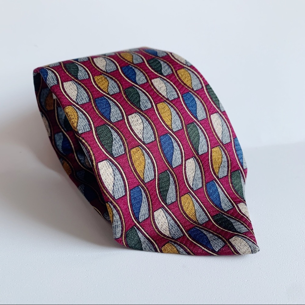 Givenchy 100% Silk Necktie Geometric Pattern Multicolor